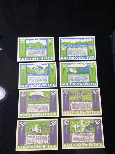 2026年第三十七场(总第二百零六场）德紧纸币特拍场(佣金3%，最低1元) - 德紧纸币–德国北莱茵-威斯特法伦州柯尼斯温特镇（Königswinter）50芬妮八枚套票