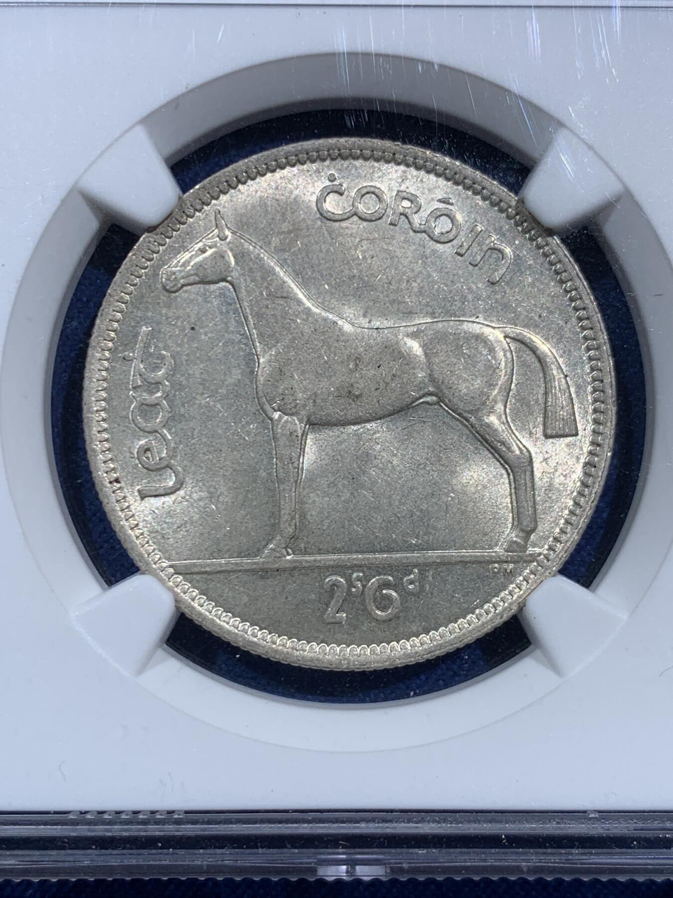 《竞宝斋》第473场 周日，周一 2场连拍 （全场包邮）欢迎送拍 NGC AU58 爱尔兰1942年半克朗银币 最大面值