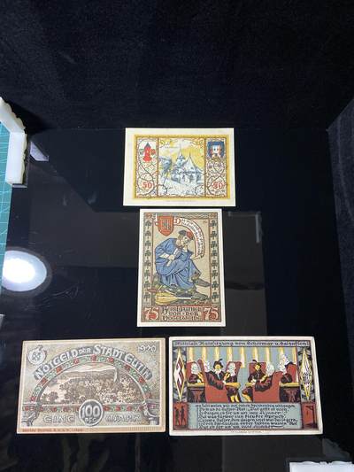 2026年第三十七场(总第二百零六场）德紧纸币特拍场(佣金3%，最低1元) - 德紧纸币–第一行上 韦斯特堡（Westerburg）50芬妮，第二行上 艾森纳赫（Eisenach）75芬妮， 瓦尔特堡+路德十字纹章，纪念马丁·路德，第三行左 欧廷（Eutin）1马克 十字纹章+玫瑰装饰，欧廷市紧急货币，第三行右 绍特马尔（Schötmar） 雏菊/玫瑰纹章+数字“3”，绍特马尔市3马克