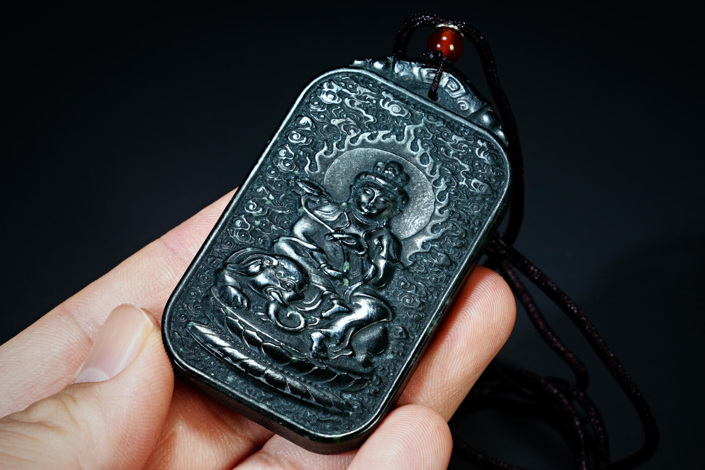 上海都达杂项专场五十八【全场包邮】  天然和田玉青玉精雕《普贤菩萨》挂牌93-218