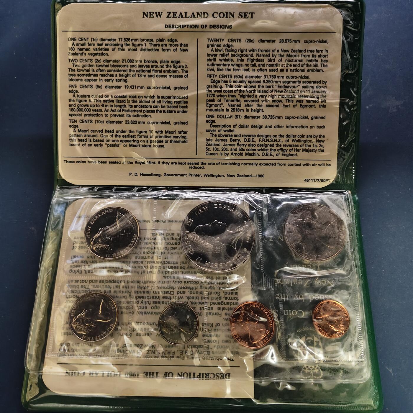 【全场包邮】纯粹捡漏拍514场 新西兰1980年官方封装套币-含1元本地鸟类系列扇尾鹟克朗型纪念币