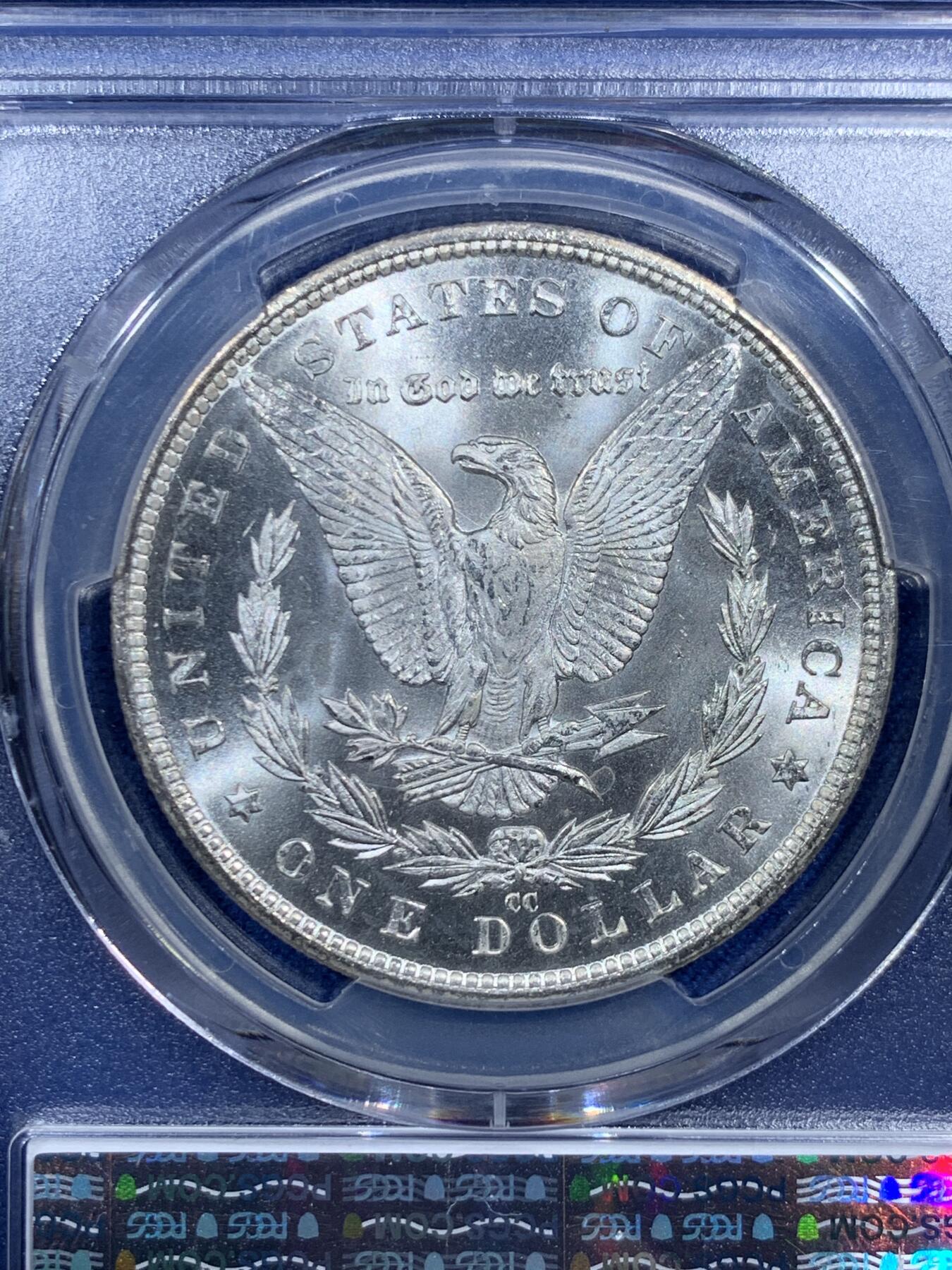 《竞宝斋》第473场 周日，周一 2场连拍 （全场包邮）欢迎送拍 PCGS MS65 美国 1883 CC 摩根银币 稀有卡森厂 车轮转光 类镜面底板