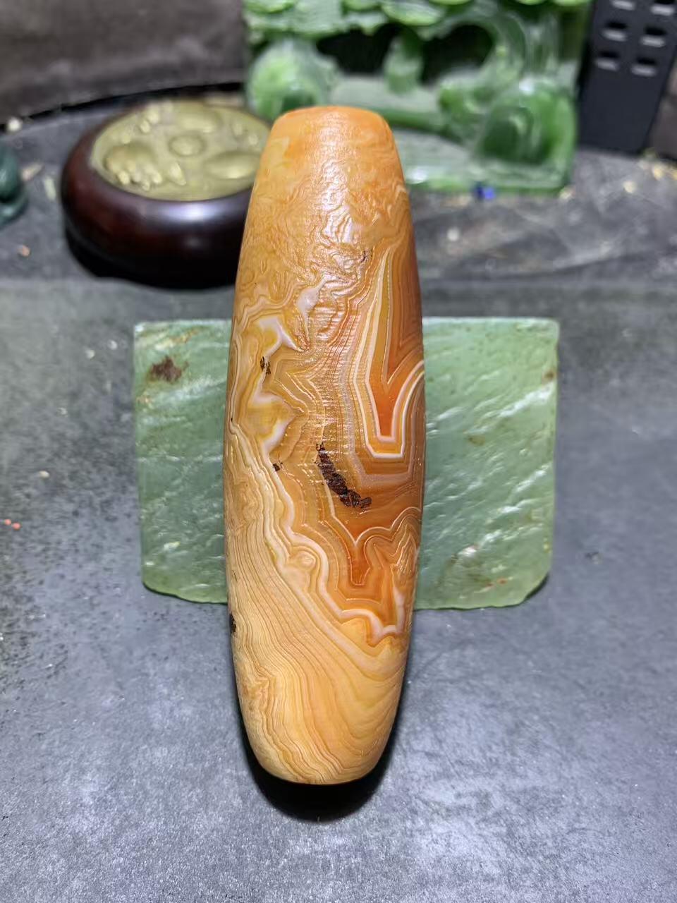 精美巨无霸天眼风化纹缠丝玛瑙大桶珠（把件)一颗 ，