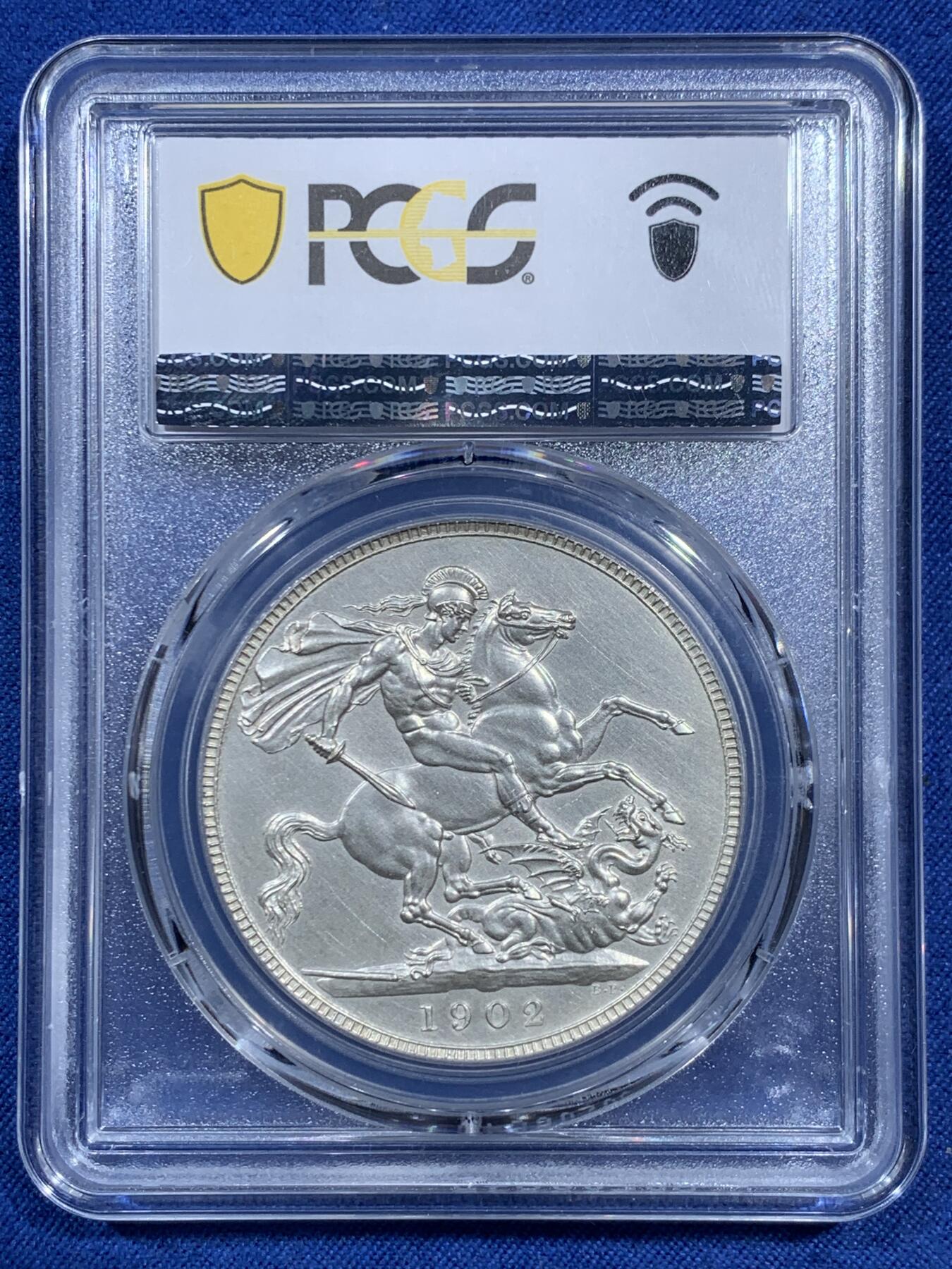 《竞宝斋》第473场 周日，周一 2场连拍 （全场包邮）欢迎送拍 PCGS PR63 英国1902年爱德华七世马剑克朗银币 极好的状态 新换的盒子