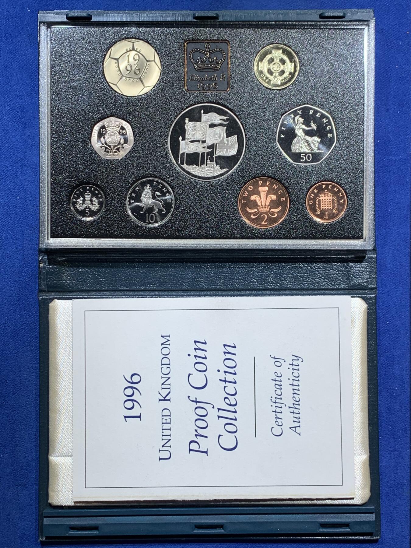 《竞宝斋》第473场 周日，周一 2场连拍 （全场包邮）欢迎送拍 英国 1996年 1便士-5镑 9枚官方精制套币 盒证齐全 细节见图