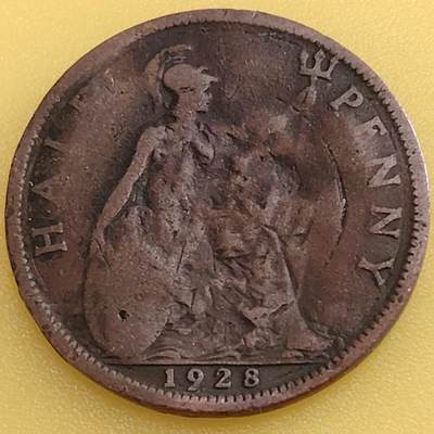 布加迪🐬～世界钱币(上海)🌾第 282 期 /  各国套币和散币 - 英国🇬🇧 1928年 1/2便士 乔治五世