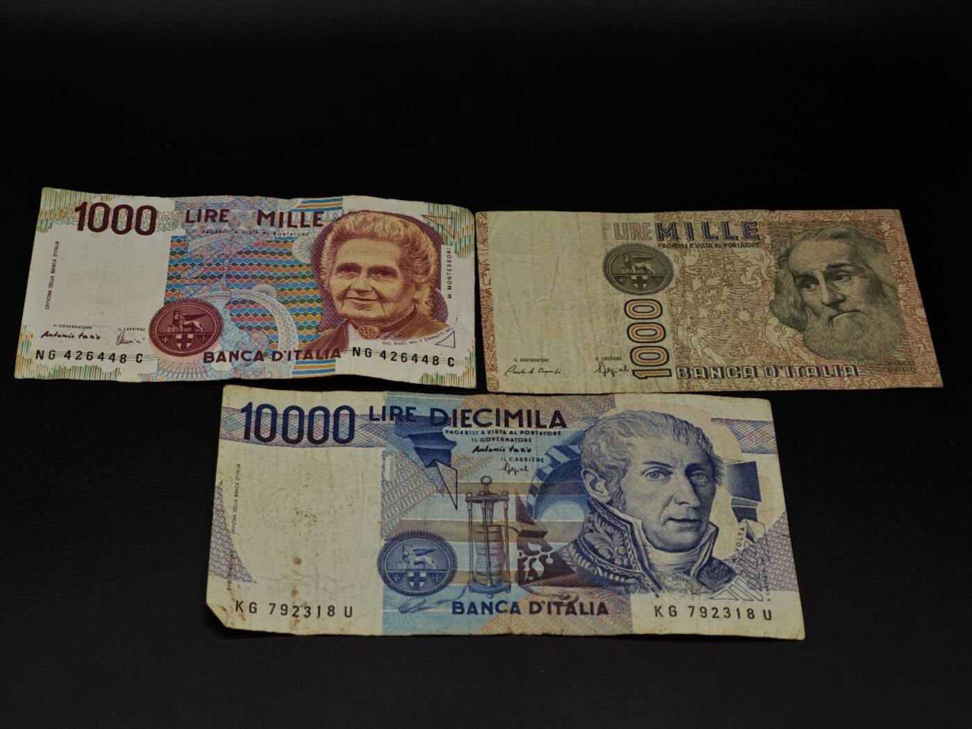  【淘币小摊】限时拍第八百八十四拍   纸币场    每周一统一发货 意大利1000-10000里拉纸币3张【有折】