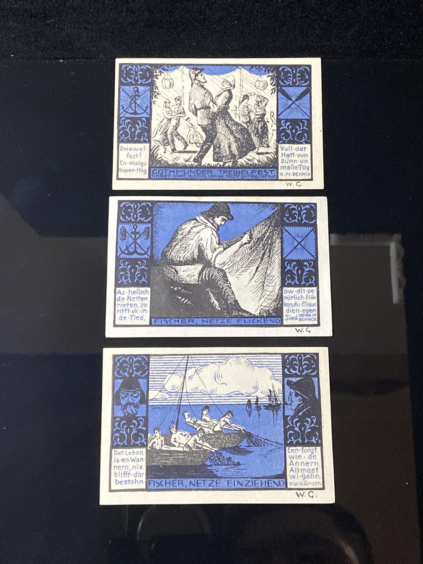 2026年第三十七场(总第二百零六场）德紧纸币特拍场(佣金3%，最低1元) 德紧纸币–德国石勒苏益格-荷尔斯泰因州吕贝克地区哥德蒙德渔业协会（Die Fischermeister，渔业主协会）50芬妮三枚套票