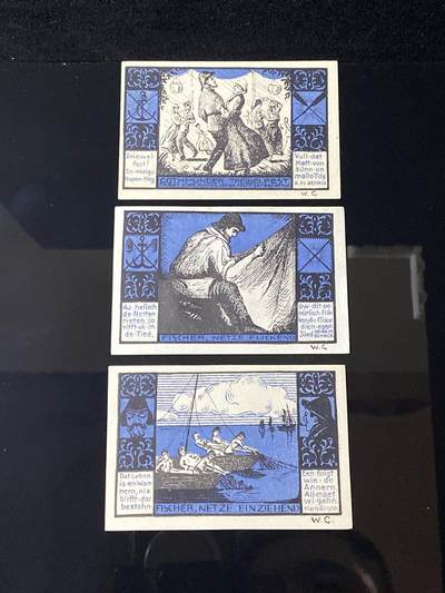 2026年第三十七场(总第二百零六场）德紧纸币特拍场(佣金3%，最低1元) - 德紧纸币–德国石勒苏益格-荷尔斯泰因州吕贝克地区哥德蒙德渔业协会（Die Fischermeister，渔业主协会）50芬妮三枚套票