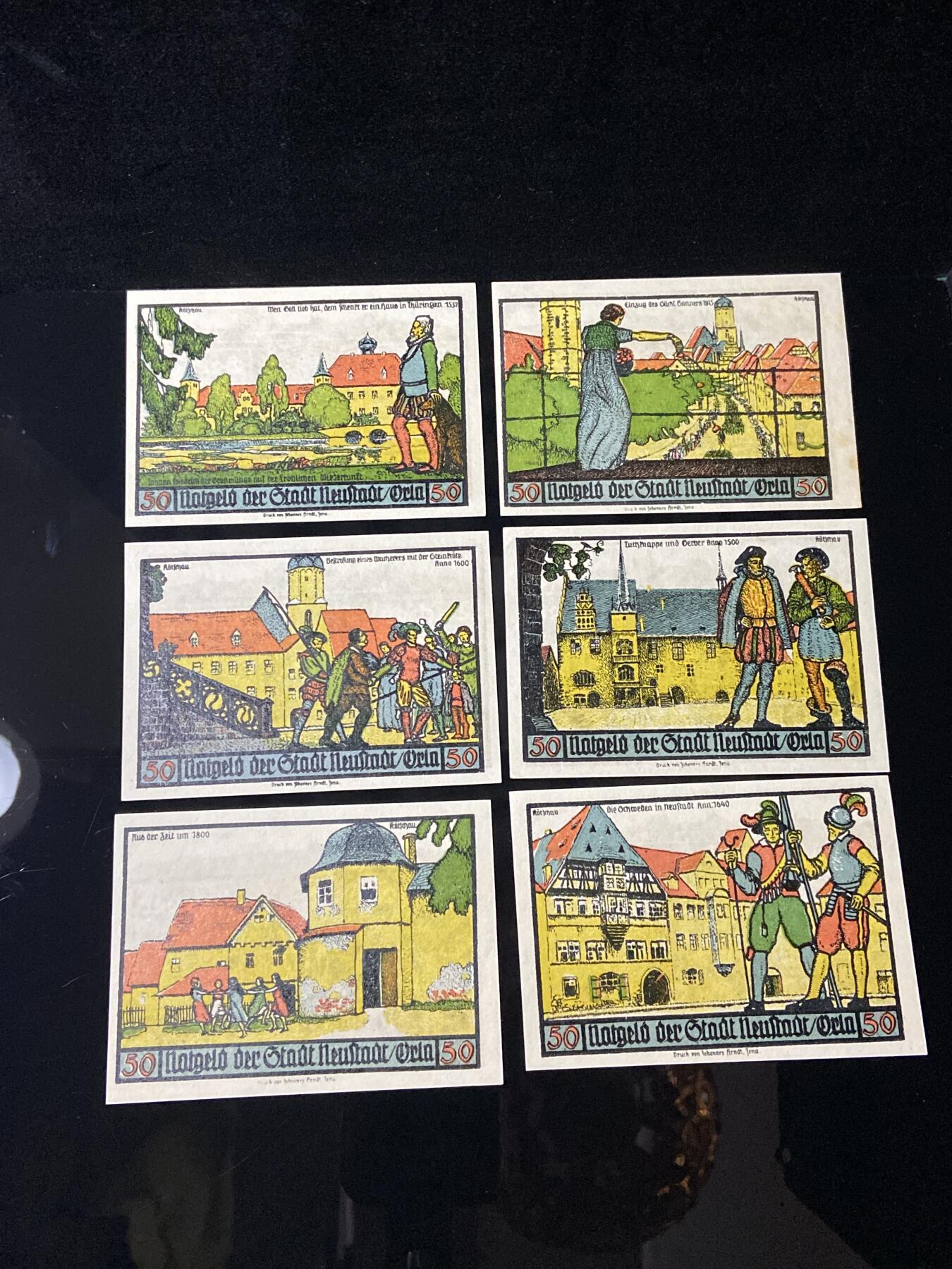 2026年第三十七场(总第二百零六场）德紧纸币特拍场(佣金3%，最低1元) 德紧纸币–德国图林根州奥尔拉河畔诺伊施塔特市（Neustadt an der Orla）50芬妮六枚套票
