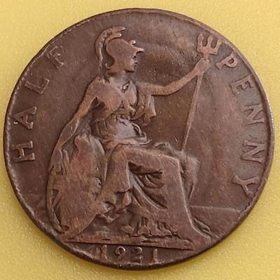 布加迪🐬～世界钱币(上海)🌾第 282 期 /  各国套币和散币 - 英国🇬🇧 1921年 1/2便士 乔治五世