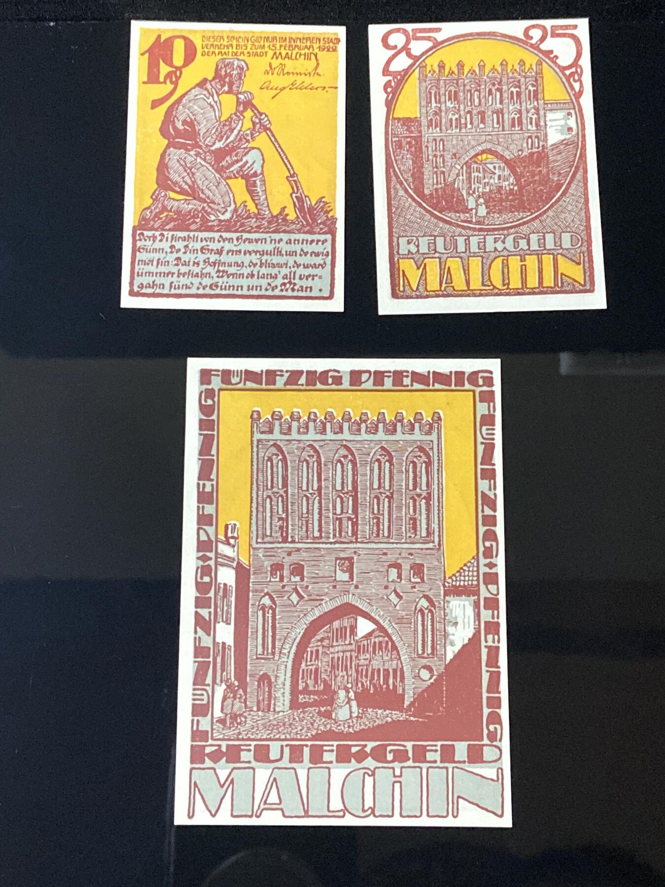 2026年第三十七场(总第二百零六场）德紧纸币特拍场(佣金3%，最低1元) 德紧纸币–德国梅克伦堡-前波美拉尼亚州马尔欣市（Stadt Malchin i.M.，标注  Malchin ）10、25、50芬妮三枚套票