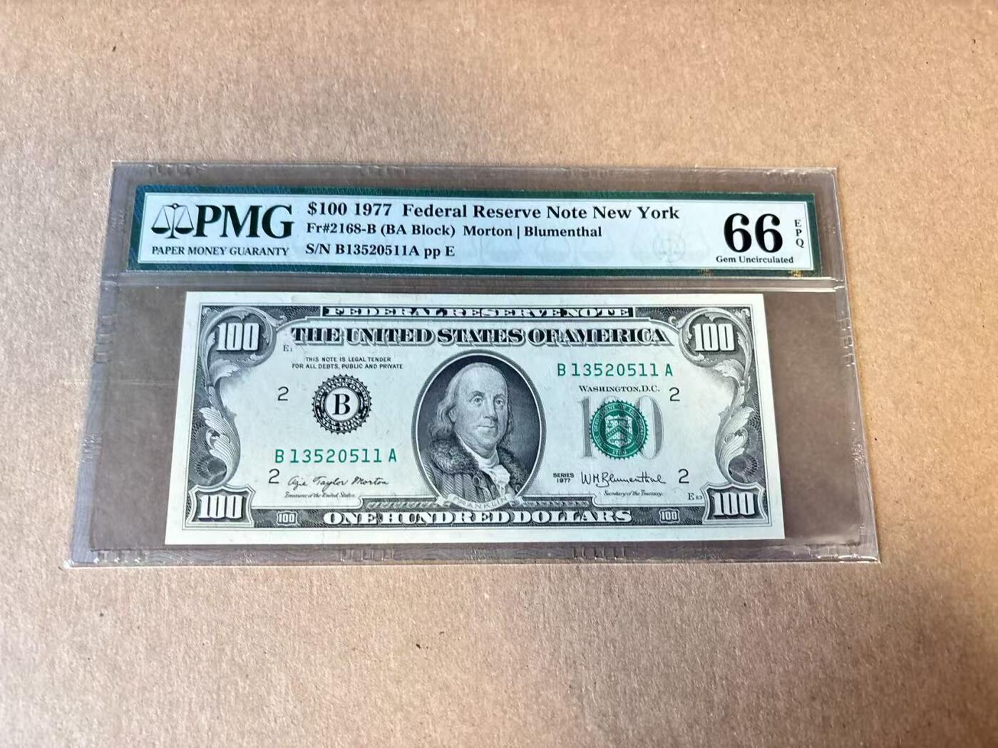 【Blue Auction】世界纸币精拍第798期——18级TOP拍卖/信誉/品质/专业/高效💫 【无47】美国 1977年100美金  PMG66EPQ 