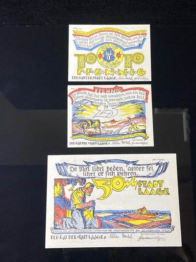 2026年第三十七场(总第二百零六场）德紧纸币特拍场(佣金3%，最低1元) - 德紧纸币–德国梅克伦堡-前波美拉尼亚州拉格市（Stadt Laage i.M.，标注  Laage ， i.M.  为 in Mecklenburg 缩写）10、25、50芬妮三枚套票