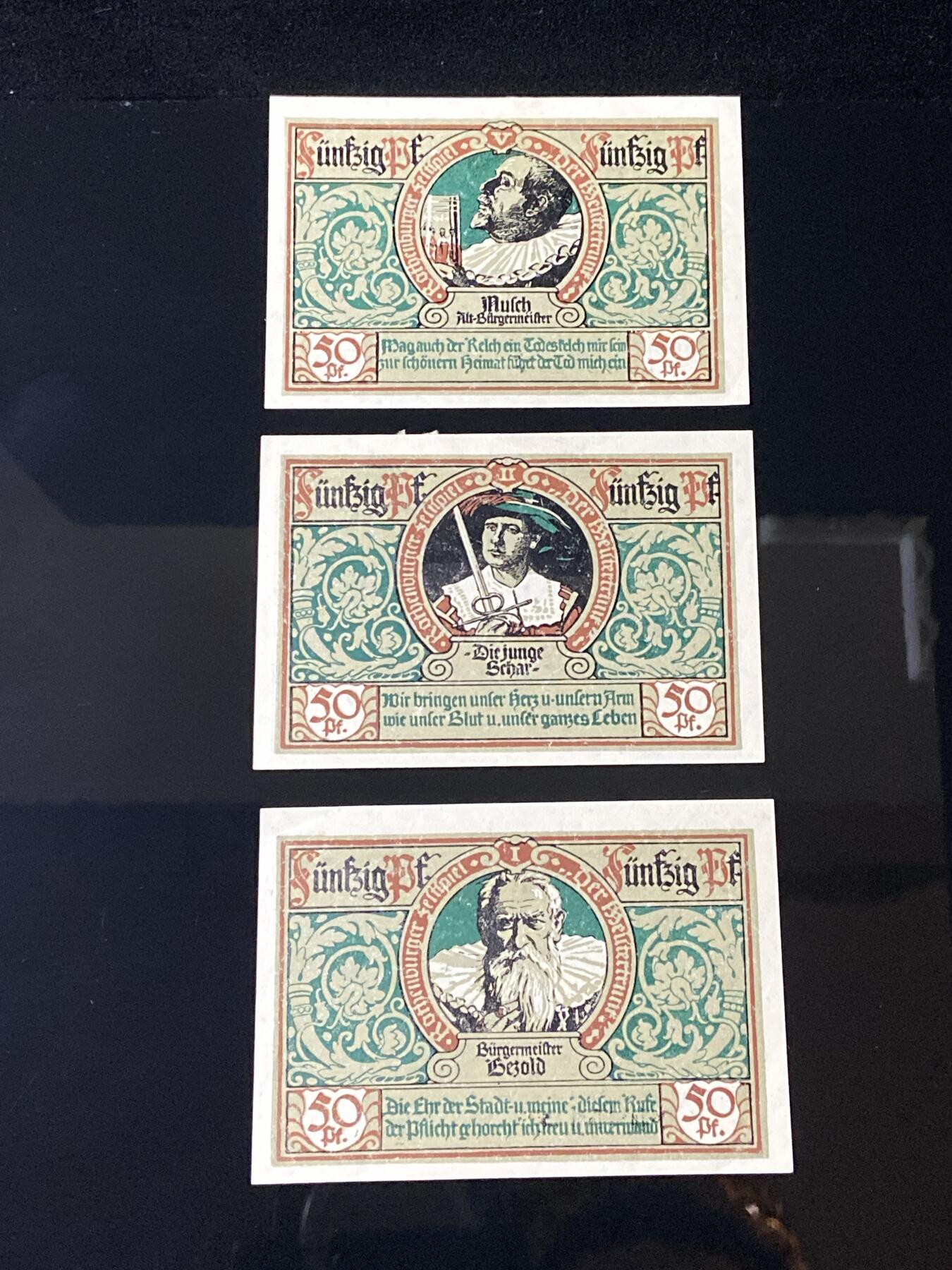 2026年第三十七场(总第二百零六场）德紧纸币特拍场(佣金3%，最低1元) 德紧纸币–德国巴伐利亚州罗滕堡市（Stadt Rothenburg ob der Tauber）50芬妮三枚套票