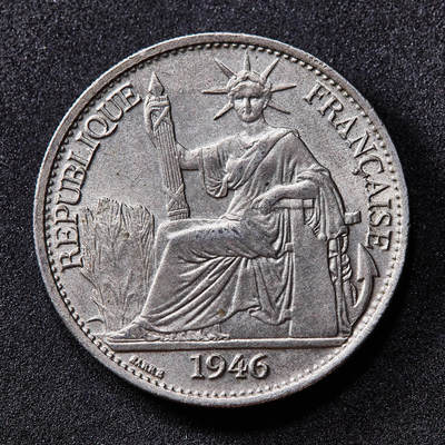 【俄甄集藏】2026年(050)04-01星期三 晚 19:30 全场包邮 - 法属印度支那1946年坐洋50分镍币，底光犹存