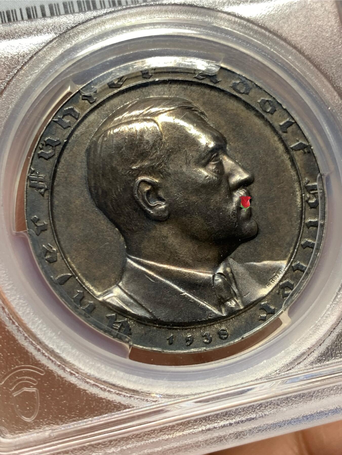 《竞宝斋》第473场 周日，周一 2场连拍 （全场包邮）欢迎送拍 PCGS SP62 1938年德国美术落榜生大事记纪念银章（C-101） 原味高浮雕matte工艺 难得深彩包浆 加厚盒