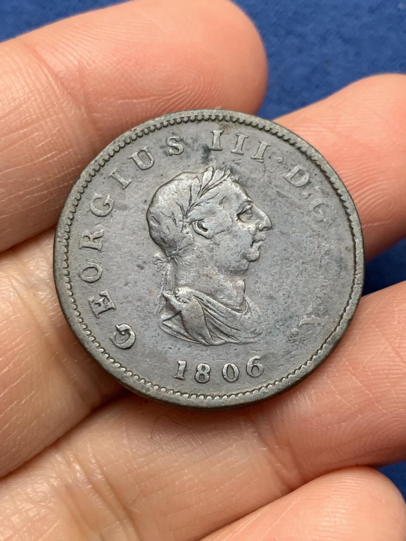 《竞宝斋》第473场 周日，周一 2场连拍 （全场包邮）欢迎送拍 英国 1806年 乔治三世 1/2便士铜币