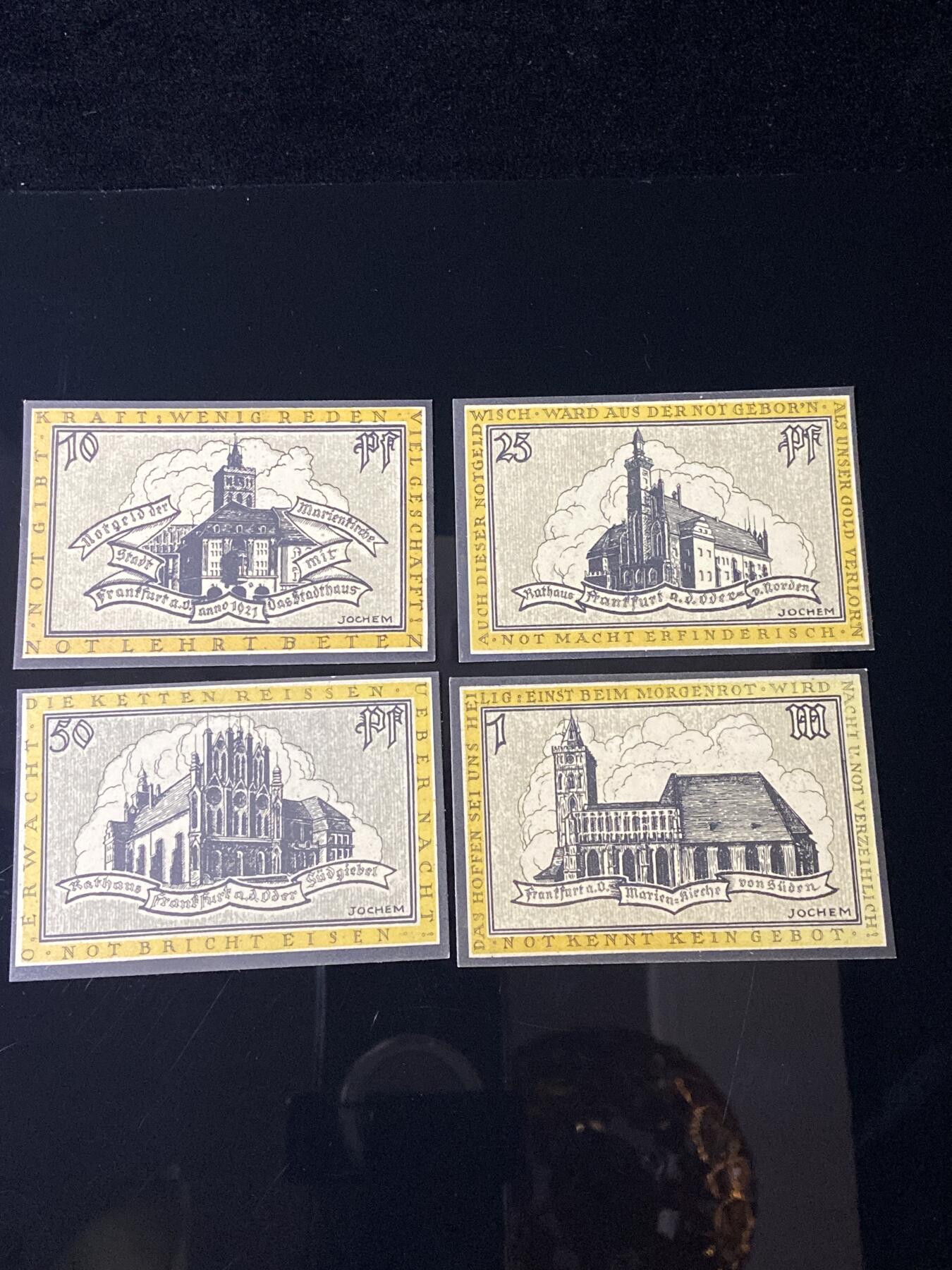 2026年第三十七场(总第二百零六场）德紧纸币特拍场(佣金3%，最低1元) 德紧纸币–德国黑森州法兰克福市（Frankfurt am Main）10、25、50芬妮，1马克四枚套票