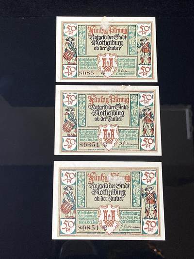 2026年第三十七场(总第二百零六场）德紧纸币特拍场(佣金3%，最低1元) - 德紧纸币–德国巴伐利亚州罗滕堡市（Stadt Rothenburg ob der Tauber）50芬妮三枚套票