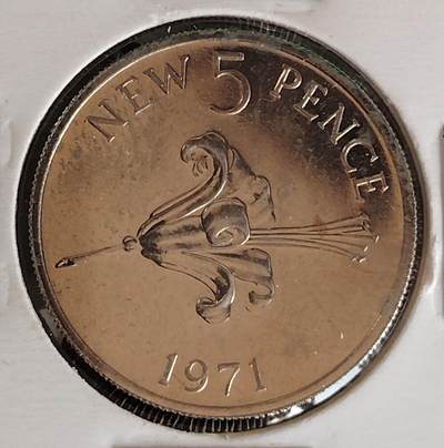 布加迪🐬～世界钱币(上海)🌾第 282 期 /  各国套币和散币 - 根西岛 1971年 5便士 