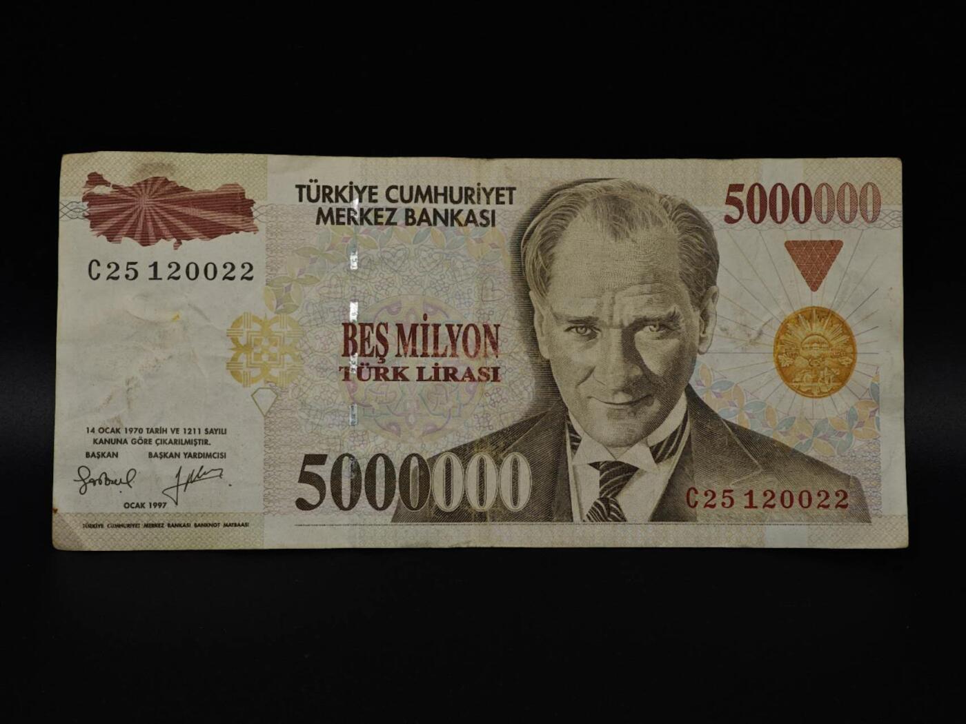  【淘币小摊】限时拍第八百八十四拍   纸币场    每周一统一发货 土耳其5000000里拉纸币【有折】