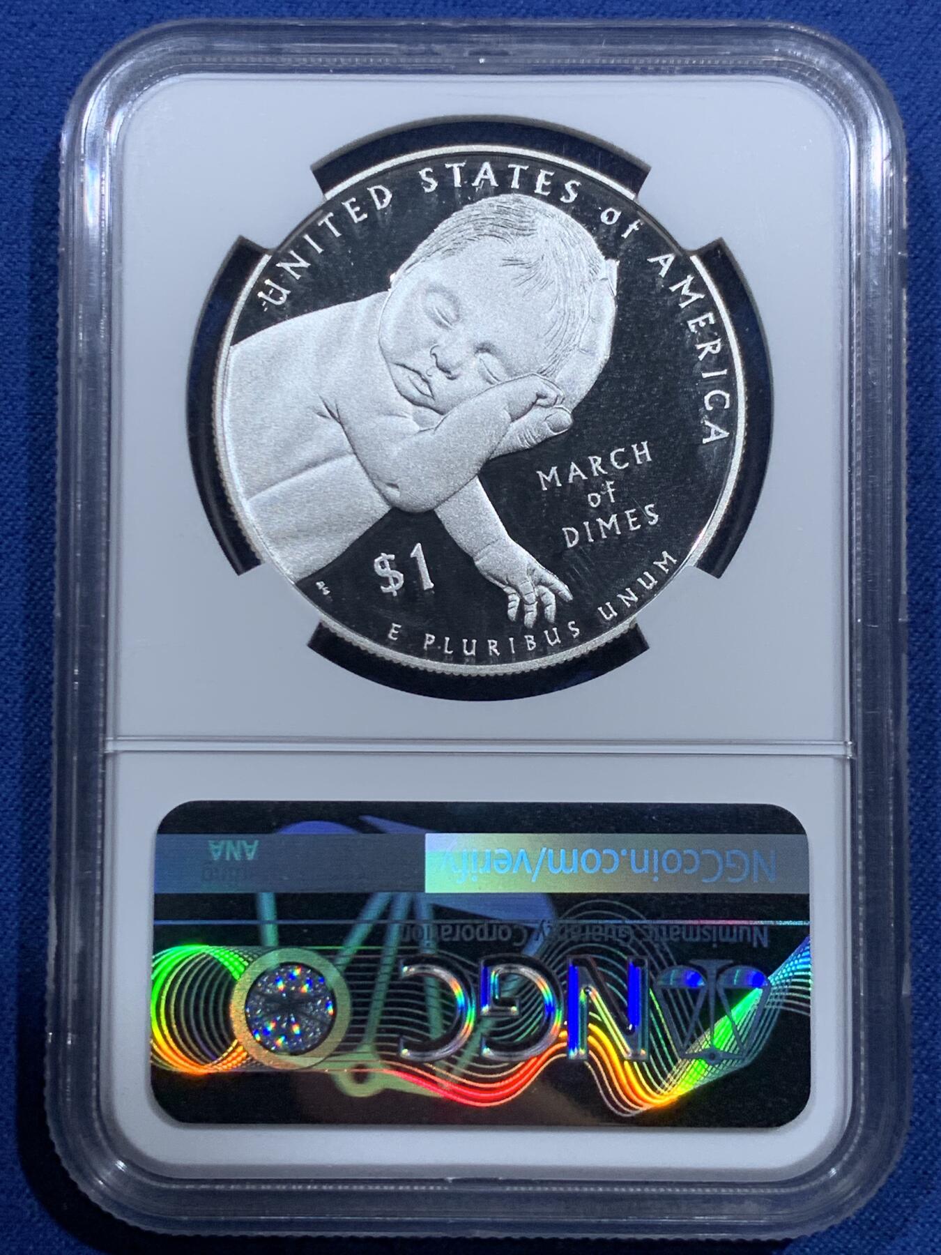 《竞宝斋》第473场 周日，周一 2场连拍 （全场包邮）欢迎送拍 NGC PF69UC 美国2015年畸形儿基金会沙克疫苗研制成功60周年，西点造币厂发行，克劳斯获奖币