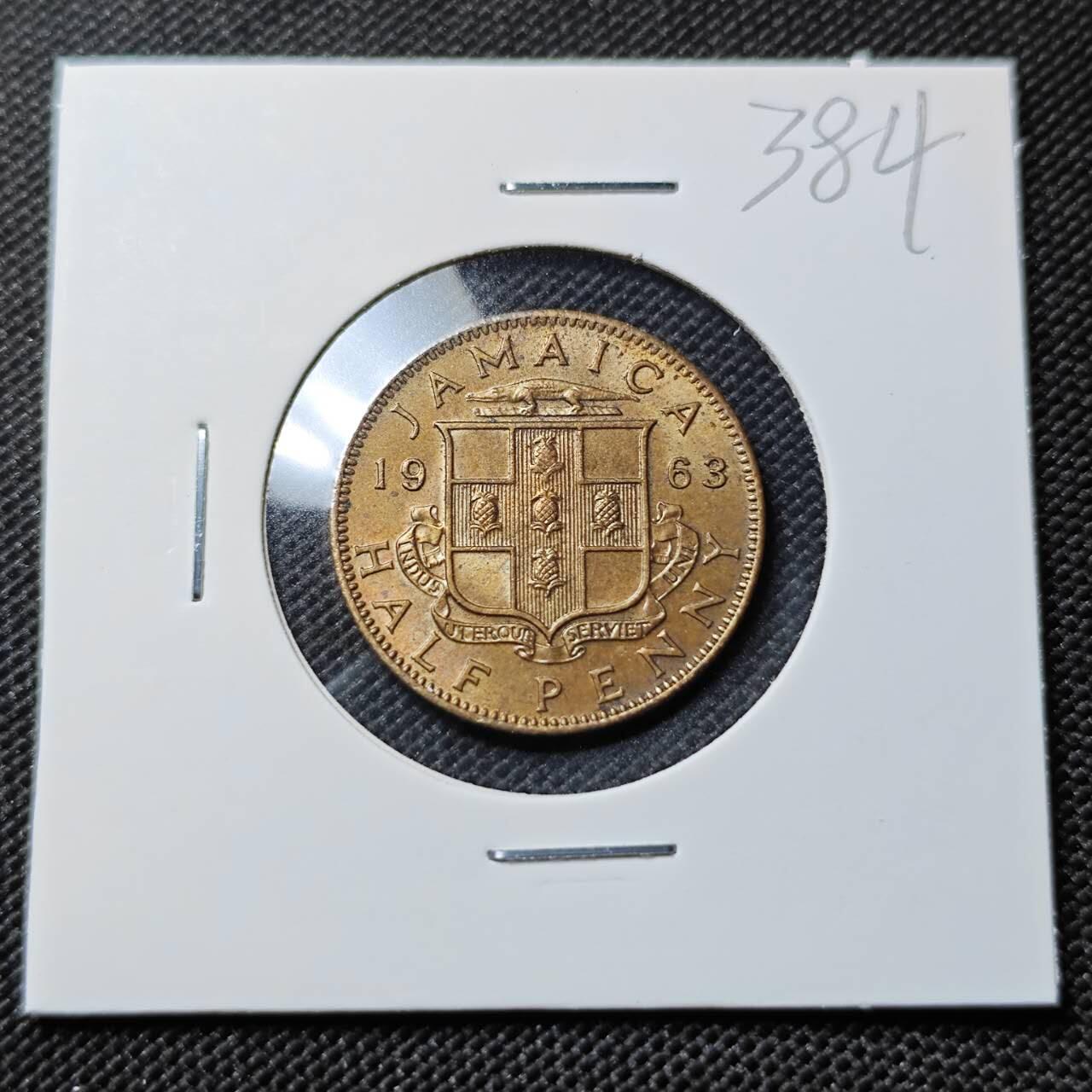 KK钱币收藏小铺   套币专场 2月预留时间 周末发货  1963英属牙买加半便士铜币 好品