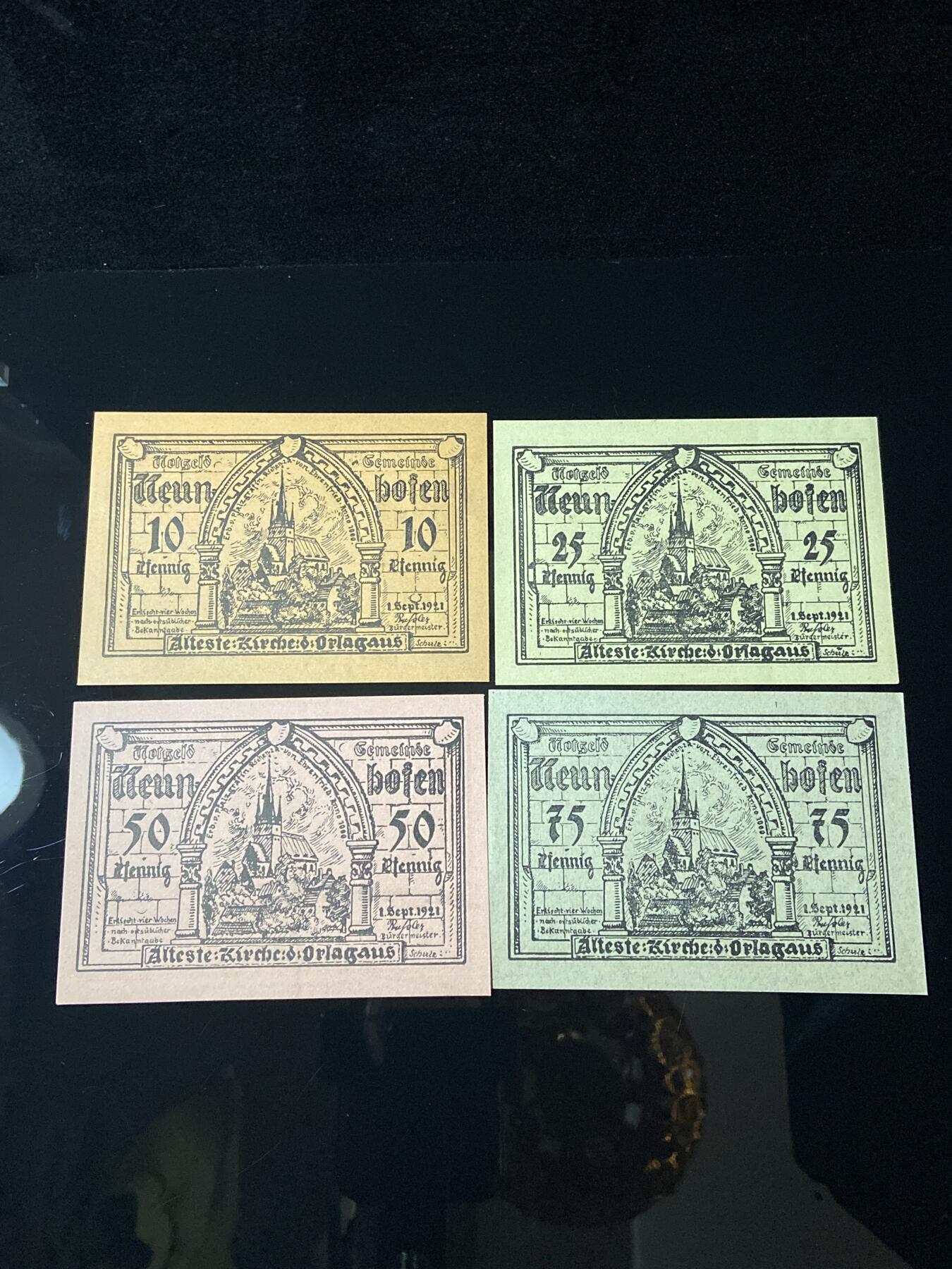 2026年第三十七场(总第二百零六场）德紧纸币特拍场(佣金3%，最低1元) 德紧纸币–德国萨克森州诺伊恩博伊恩市（Neuenbueren）10、25、50、75芬妮四枚套票