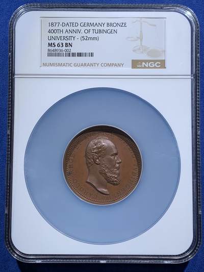 《竞宝斋》第473场 周日，周一 2场连拍 （全场包邮）欢迎送拍 - NGC MS63BN 德国1877符腾堡公国蒂宾根大学建校400周年铜章 巧克力色图案饱满 52mm大规格 加大加厚盒装