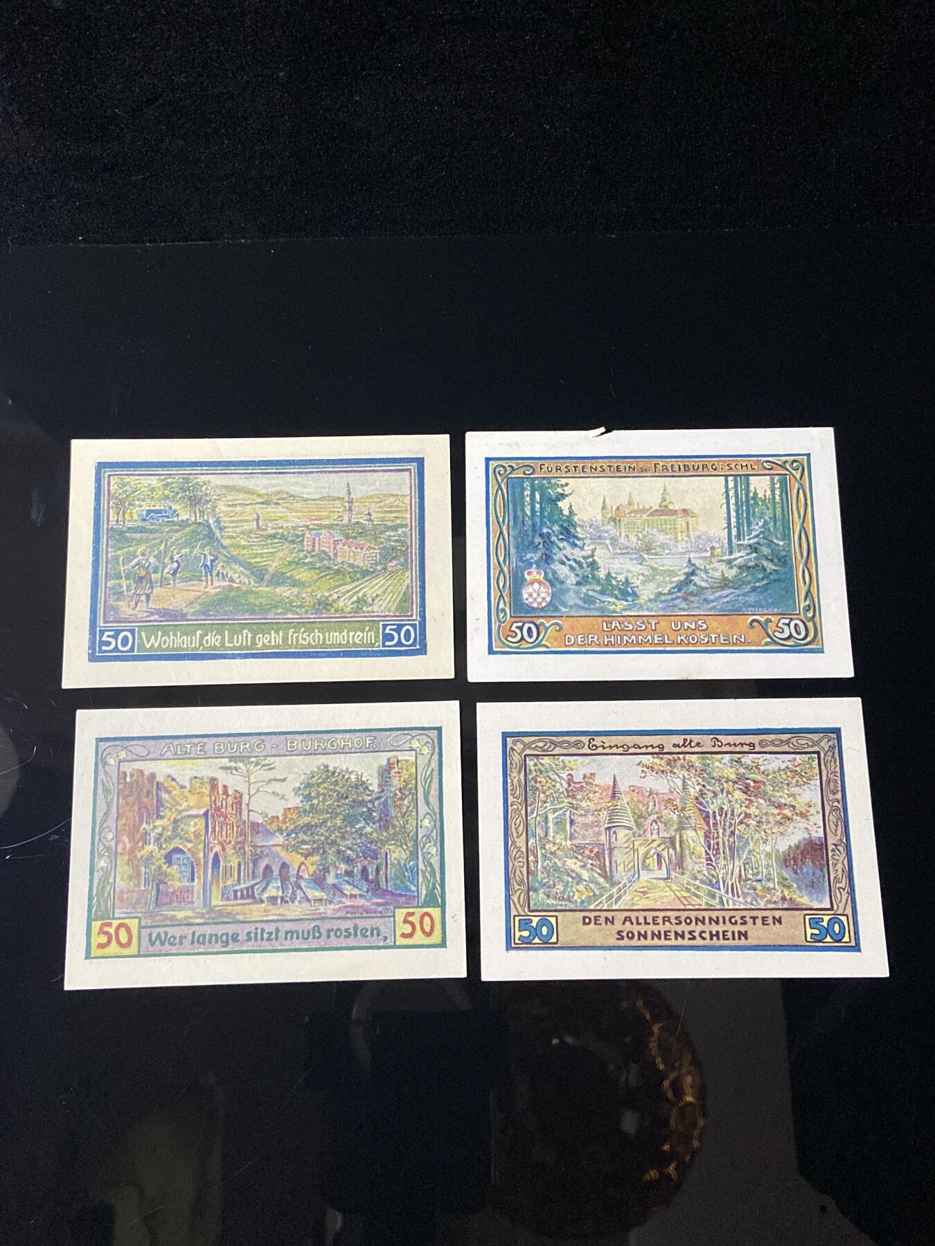 2026年第三十七场(总第二百零六场）德紧纸币特拍场(佣金3%，最低1元) 德紧纸币–德国西里西亚弗赖堡（Freiburg in Schlesien，现波兰希维博济采）50芬妮四枚套票