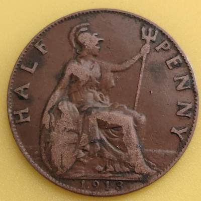 布加迪🐬～世界钱币(上海)🌾第 282 期 /  各国套币和散币 - 英国🇬🇧 1913年 1/2便士 乔治五世