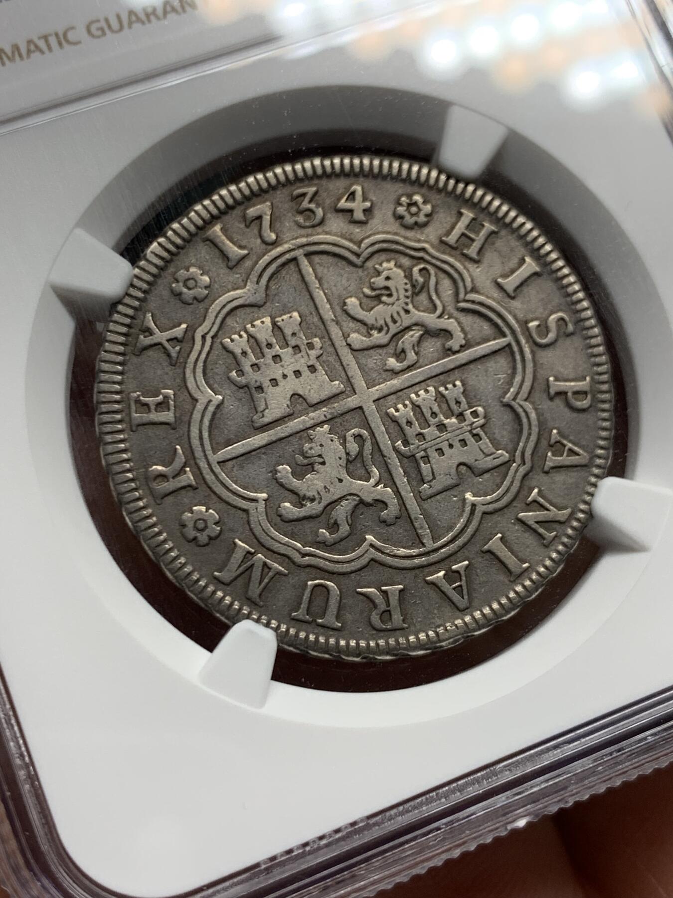 《竞宝斋》第473场 周日，周一 2场连拍 （全场包邮）欢迎送拍 冠军分 NGC XF45 西班牙 本土 1734年 菲利普五世 4R十字银币 深打好细节