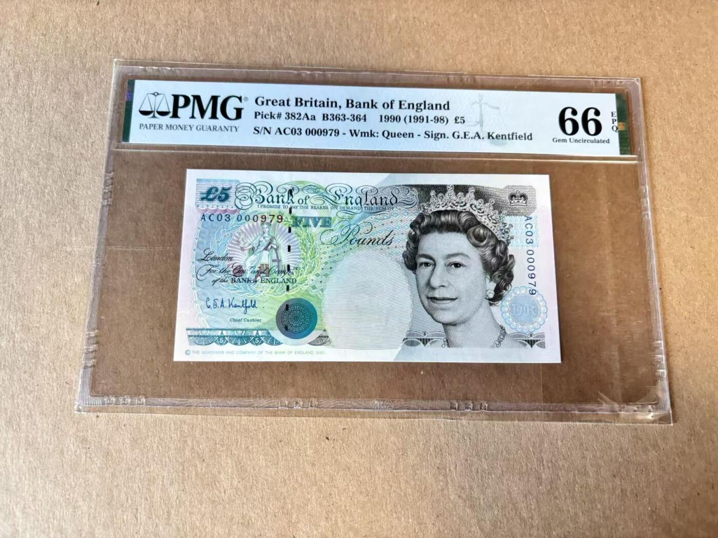 【Blue Auction】世界纸币精拍第798期——18级TOP拍卖/信誉/品质/专业/高效💫 【979小号】英国 1990年5镑 PMG66EPQ 