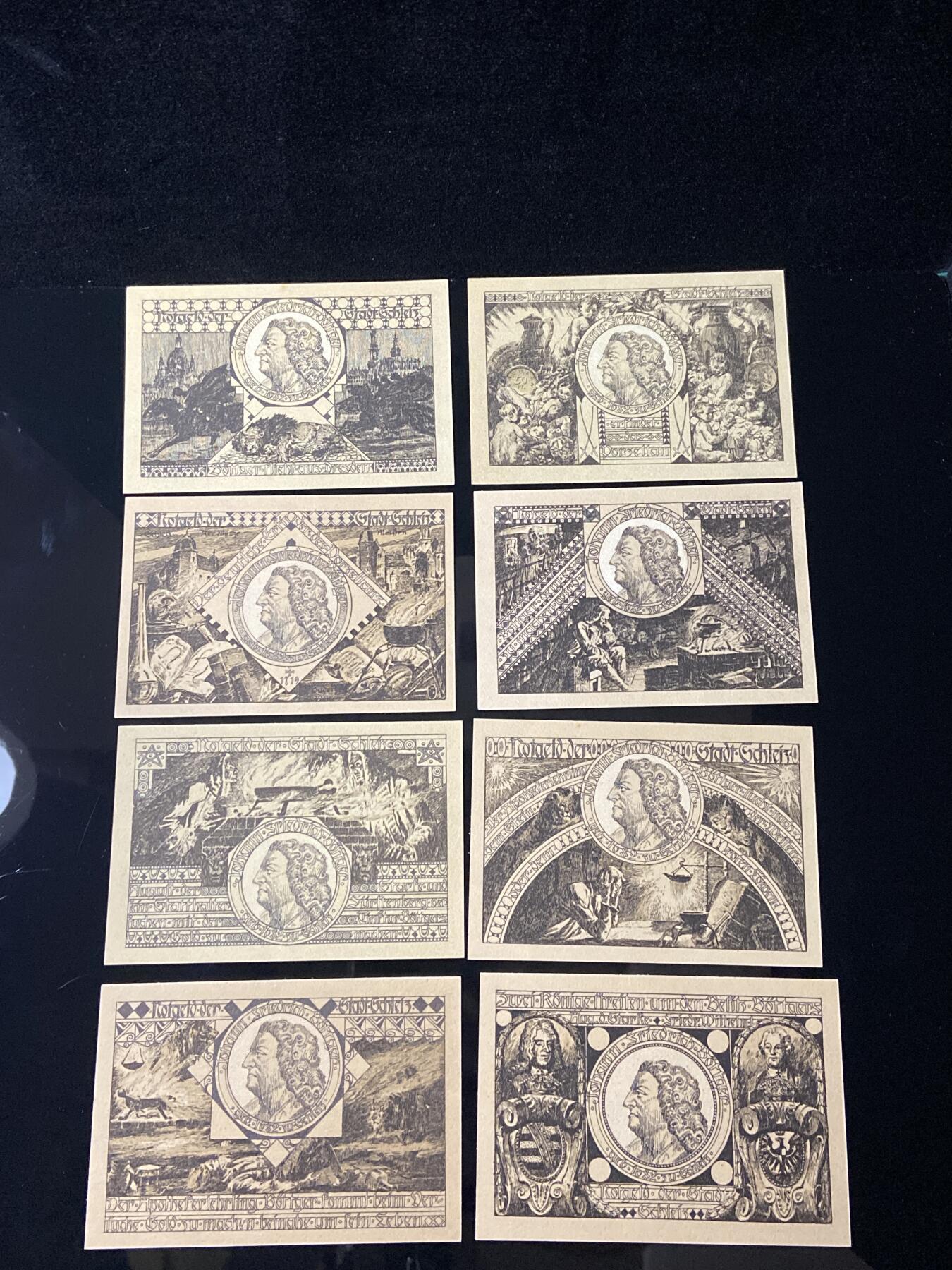 2026年第三十七场(总第二百零六场）德紧纸币特拍场(佣金3%，最低1元) 德紧纸币–德国萨克森州施科伊迪茨市（Schkeuditz，纸币底部标注 Schkeuditz ）50芬妮八枚套票