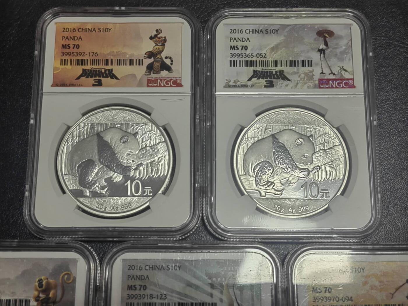 洪涛臻品批发群 精选邮票限时拍卖第1295期  NGC评级熊猫银币 NGC70满分，银币品相好适合收藏，功夫熊猫5枚一套，超低起拍价，喜欢不要错过