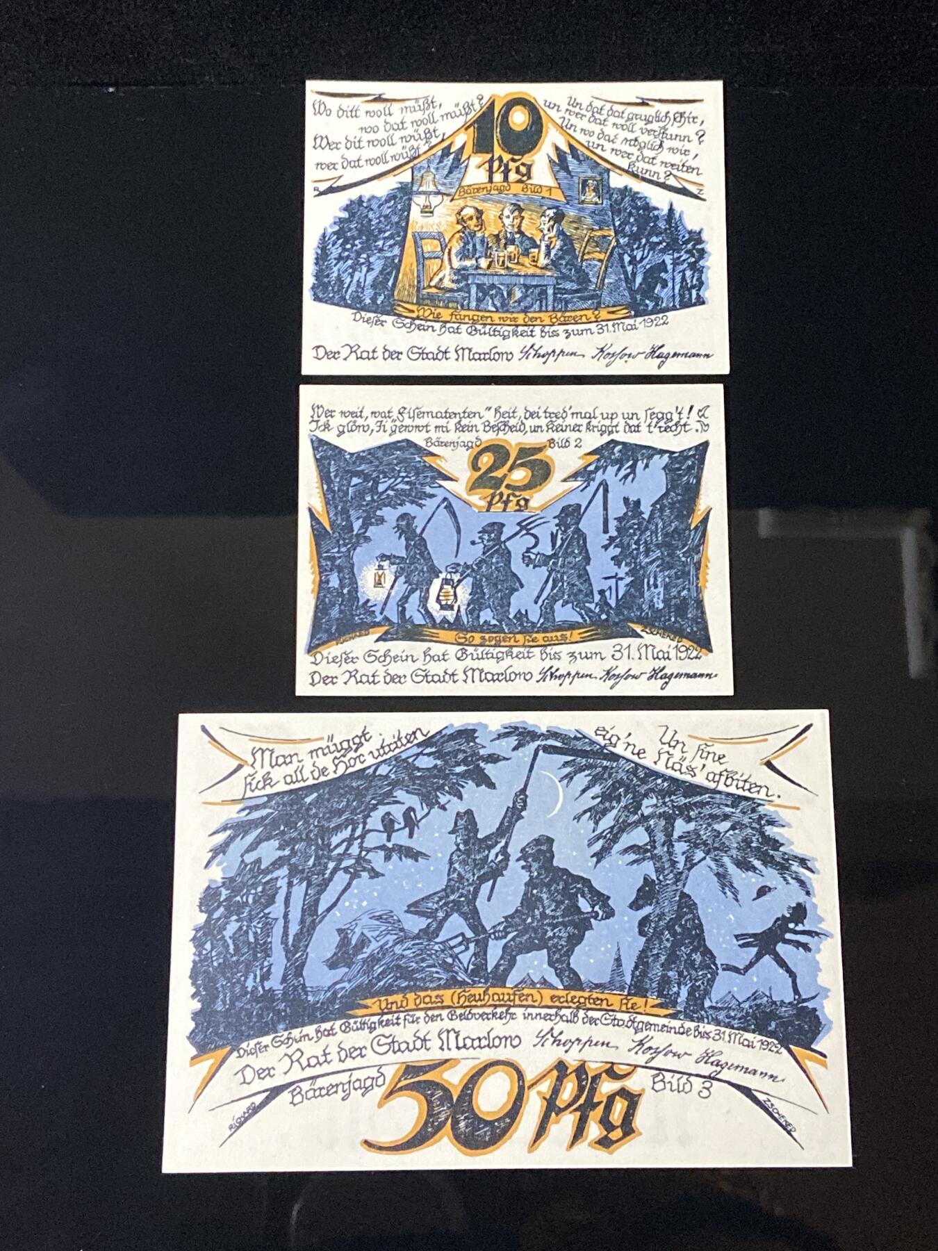 2026年第三十七场(总第二百零六场）德紧纸币特拍场(佣金3%，最低1元) 德紧纸币–德国梅克伦堡-前波美拉尼亚州马洛夫市（Stadt Marlow i.M.，标注  Marlow i/M ， i.M.  为 in Mecklenburg 缩写）10、25、50芬妮三枚套票