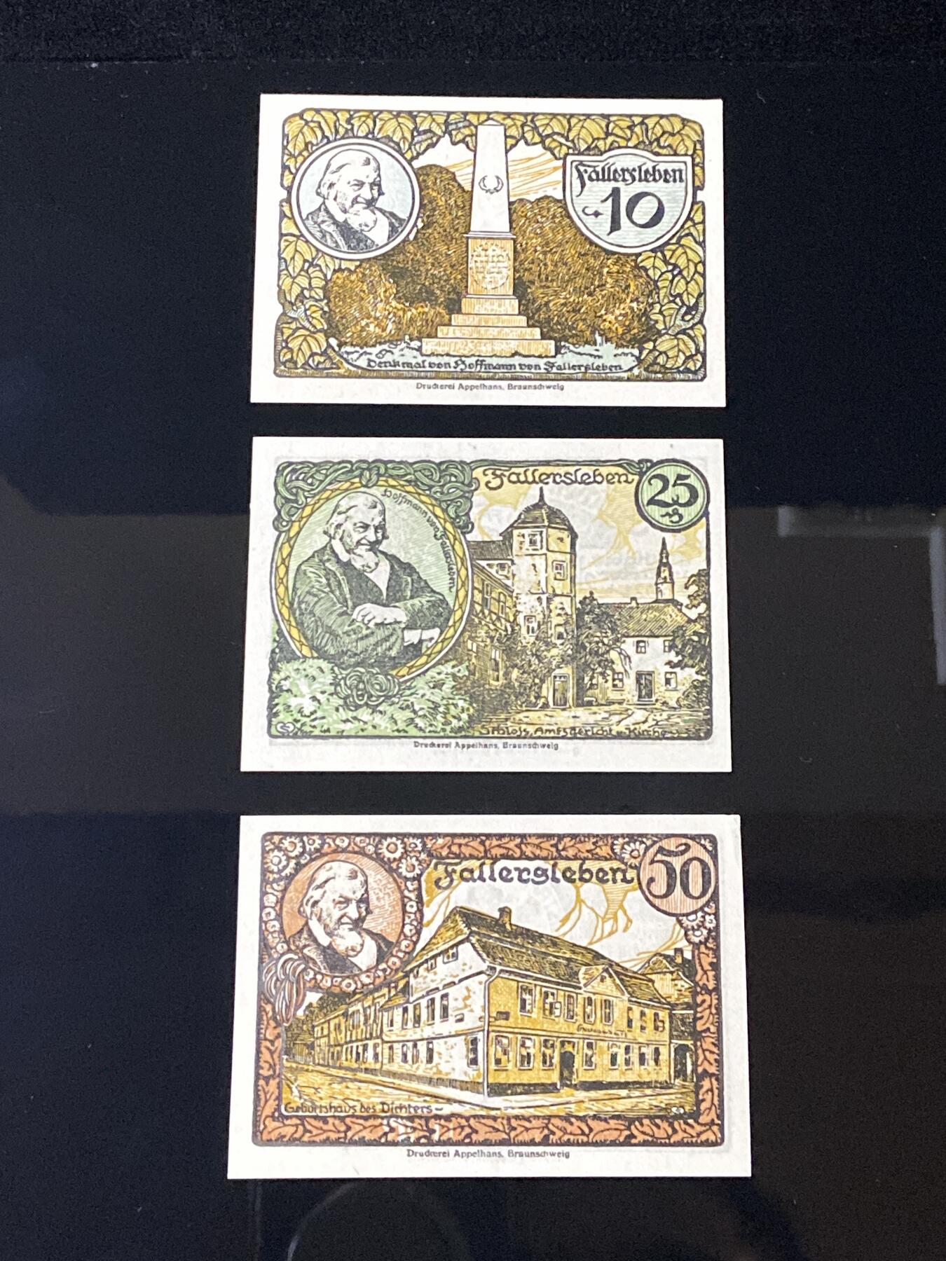 2026年第三十七场(总第二百零六场）德紧纸币特拍场(佣金3%，最低1元) 德紧纸币–德国下萨克森州法勒斯莱本市（Stadt Fallersleben，今沃尔夫斯堡市法勒斯莱本区）10、25、50芬妮三枚套票