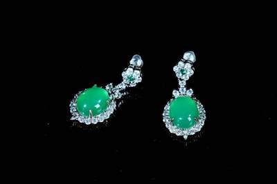 上海都达杂项专场五十八【全场包邮】  -  天然绿玛瑙耳环一对93-91