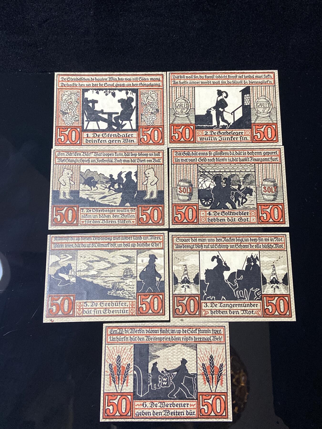 2026年第三十七场(总第二百零六场）德紧纸币特拍场(佣金3%，最低1元) 德紧纸币–德国萨克森省施滕达尔市（Stendal）50芬妮七枚套票