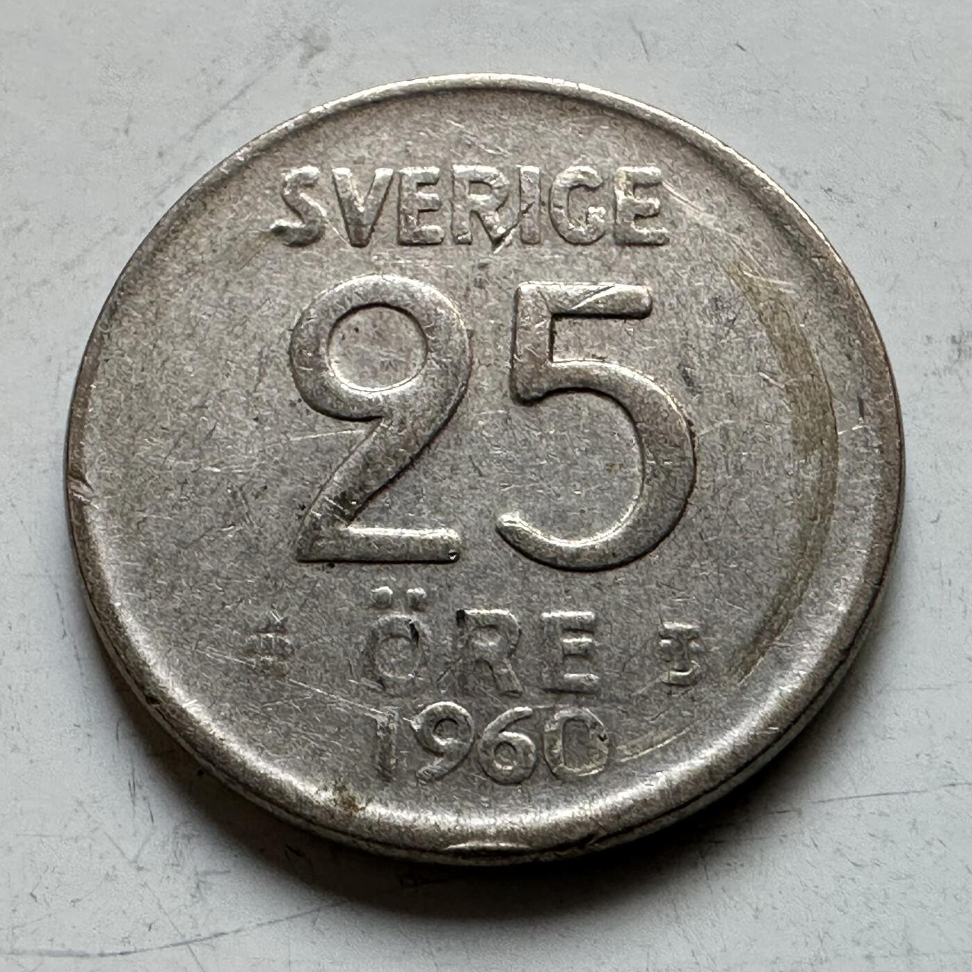🌹外币初藏🌹🐯2026年第34场   每周二四六晚8️⃣点 接代拍 瑞典1960年 25欧尔银币 2.50g 19.0mm 40%银