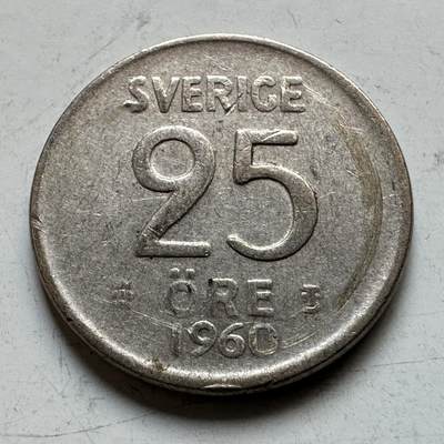 🌹外币初藏🌹🐯2026年第34场   每周二四六晚8️⃣点 接代拍 - 瑞典1960年 25欧尔银币 2.50g 19.0mm 40%银