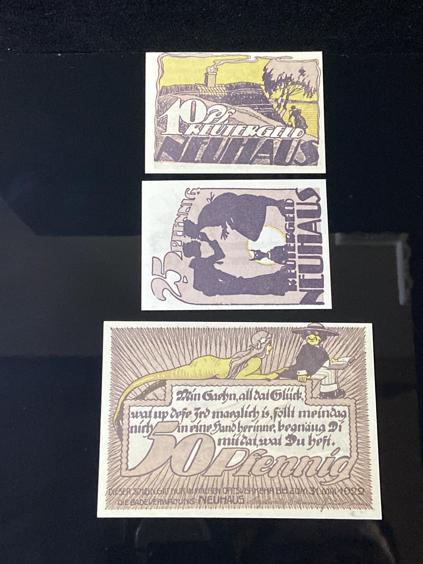 2026年第三十七场(总第二百零六场）德紧纸币特拍场(佣金3%，最低1元) 德紧纸币–德国梅克伦堡-前波美拉尼亚州诺伊豪斯海滨浴场（Ostseebad Neuhaus，今波兰乌斯特卡 Ustka）10、25、50芬妮三枚套票