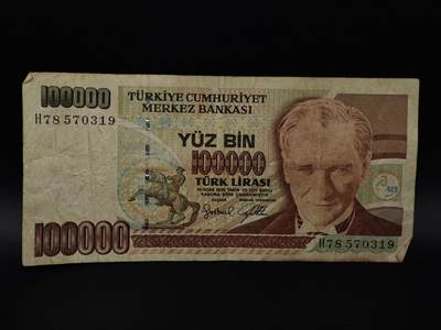  【淘币小摊】限时拍第八百八十四拍   纸币场    每周一统一发货 - 土耳其100000里拉纸币【有折】