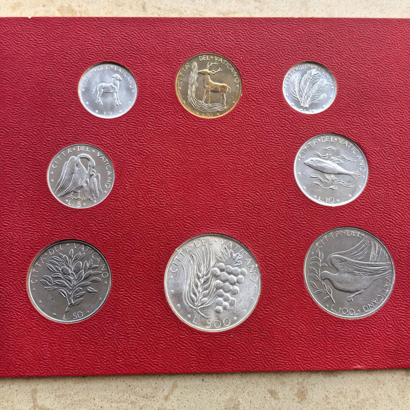 道一币馆币章第一百七十场 卡装 梵蒂冈1976年纪念币套装八枚 含500里拉银币