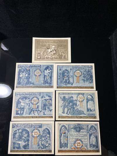 2026年第三十七场(总第二百零六场）德紧纸币特拍场(佣金3%，最低1元) - 德紧纸币–德国图林根州比尔格尔市（Stadt Bürgel i. Thüringen）10、25、50、75芬妮七枚套票
