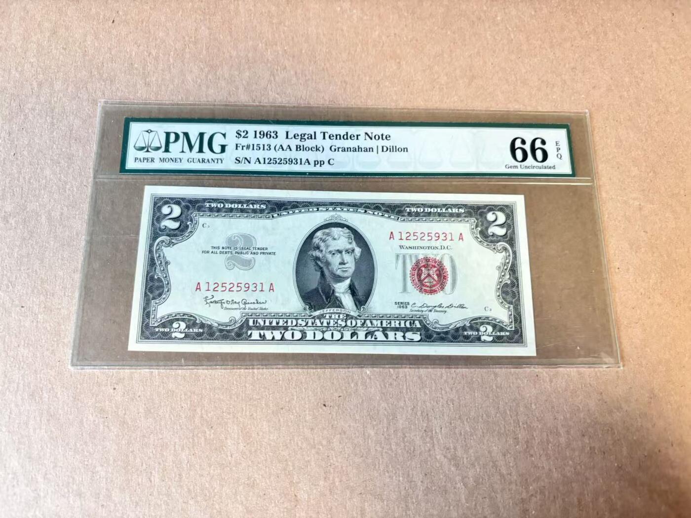 【Blue Auction】世界纸币精拍第798期——18级TOP拍卖/信誉/品质/专业/高效💫 【AA无47】美国 1963年2美金 PMG66EPQ 