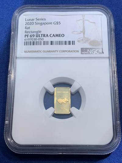 《竞宝斋》第473场 周日，周一 2场连拍 （全场包邮）欢迎送拍 - NGC PF69UC 新加坡2020年鼠年5元纯金币 1克9999金 最大发行量3000枚