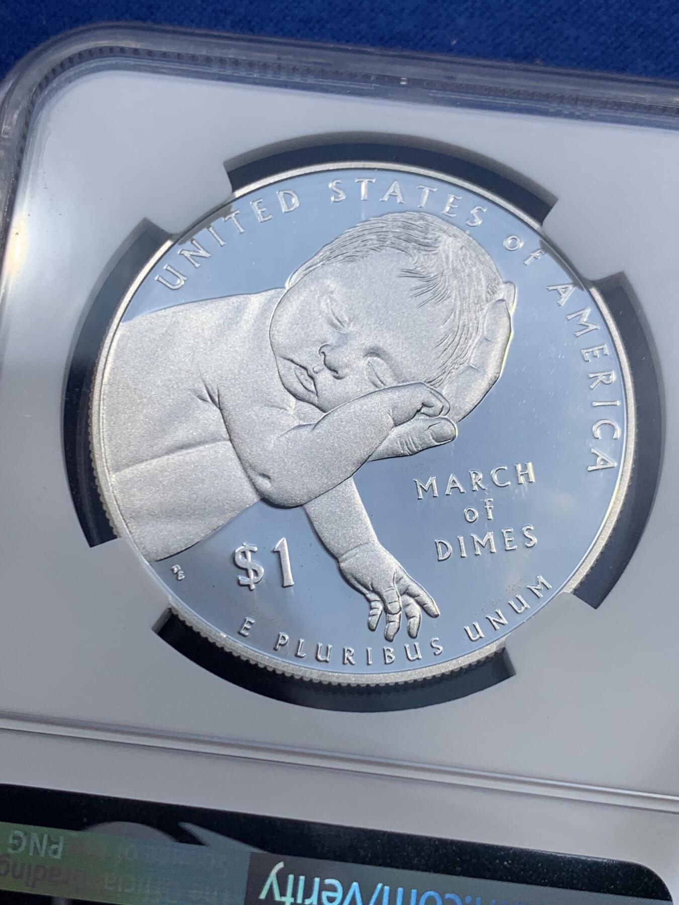 《竞宝斋》第473场 周日，周一 2场连拍 （全场包邮）欢迎送拍 NGC PF69UC 美国2015年畸形儿基金会沙克疫苗研制成功60周年，西点造币厂发行，克劳斯获奖币