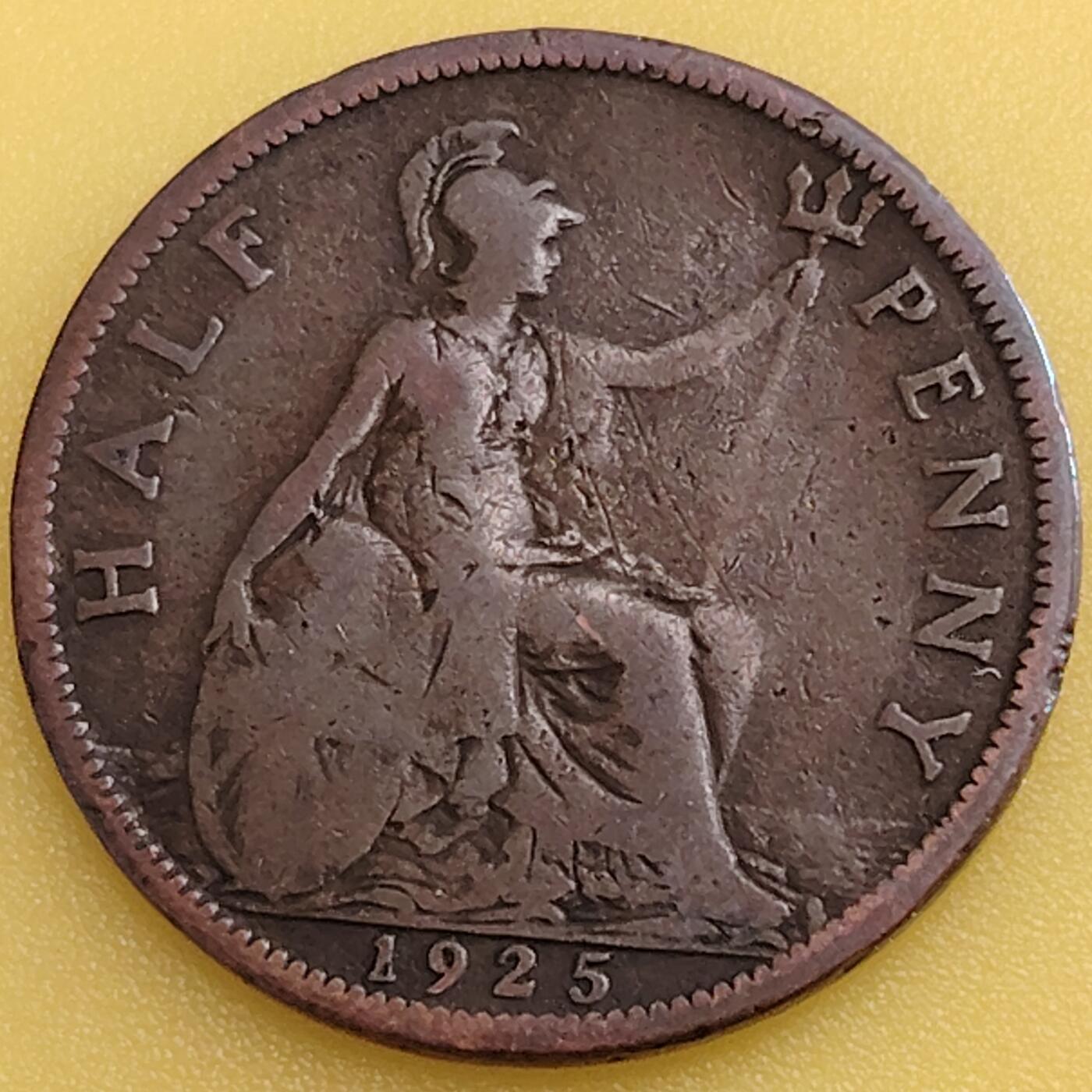 布加迪🐬～世界钱币(上海)🌾第 282 期 /  各国套币和散币 英国🇬🇧 1925年 1/2便士 乔治五世